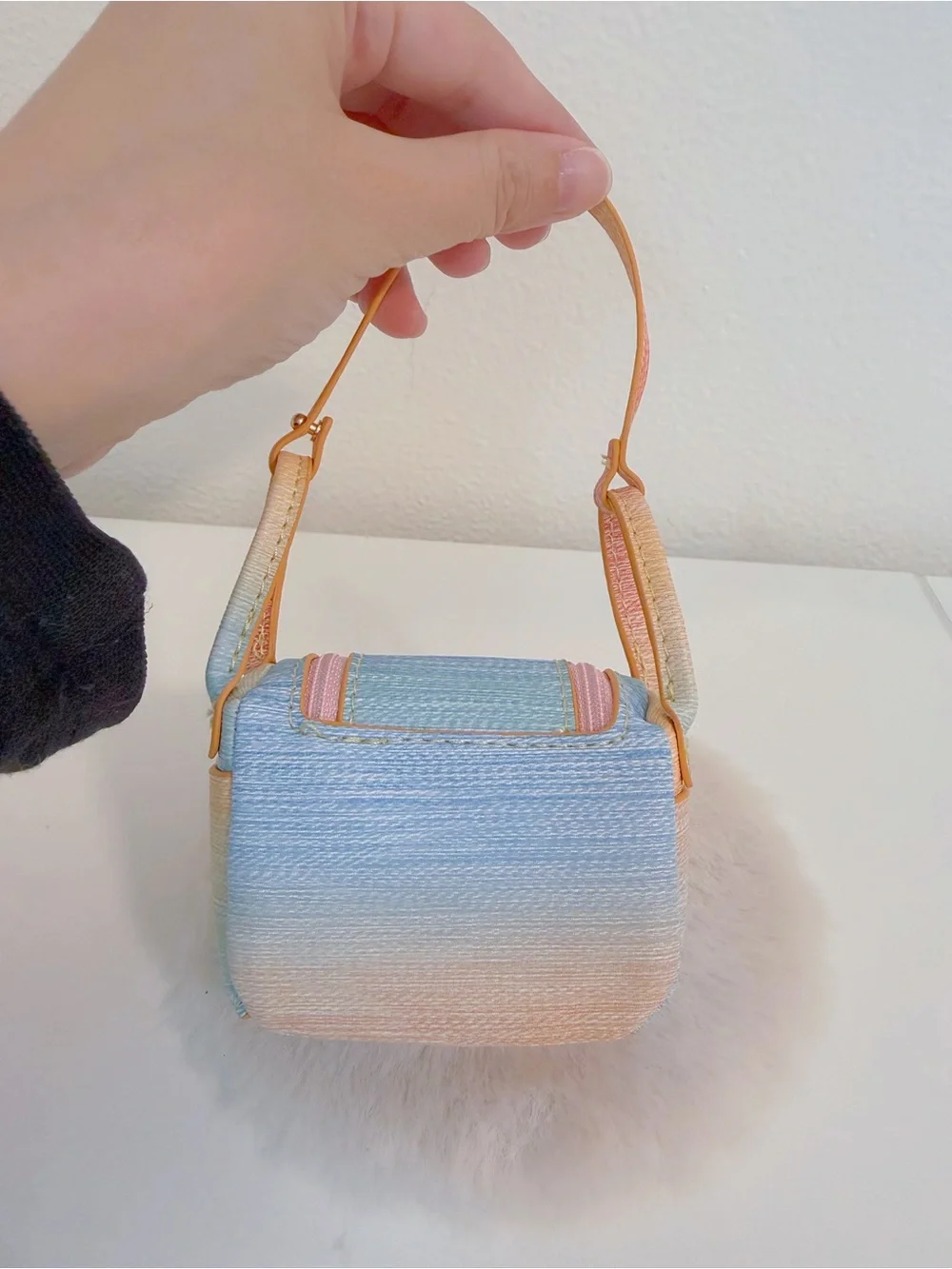 Mini Top Handle Bag Charm Woven Texture Coin Pouch Rainbow Luxury Style